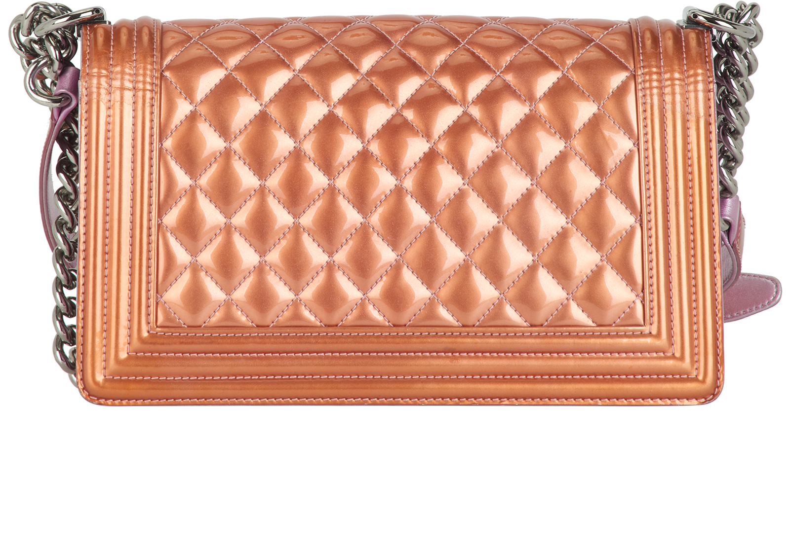 Medium Boy Bag, &pound;1,800, Handbags, Bronze/Purple, Patent Leather, Back view